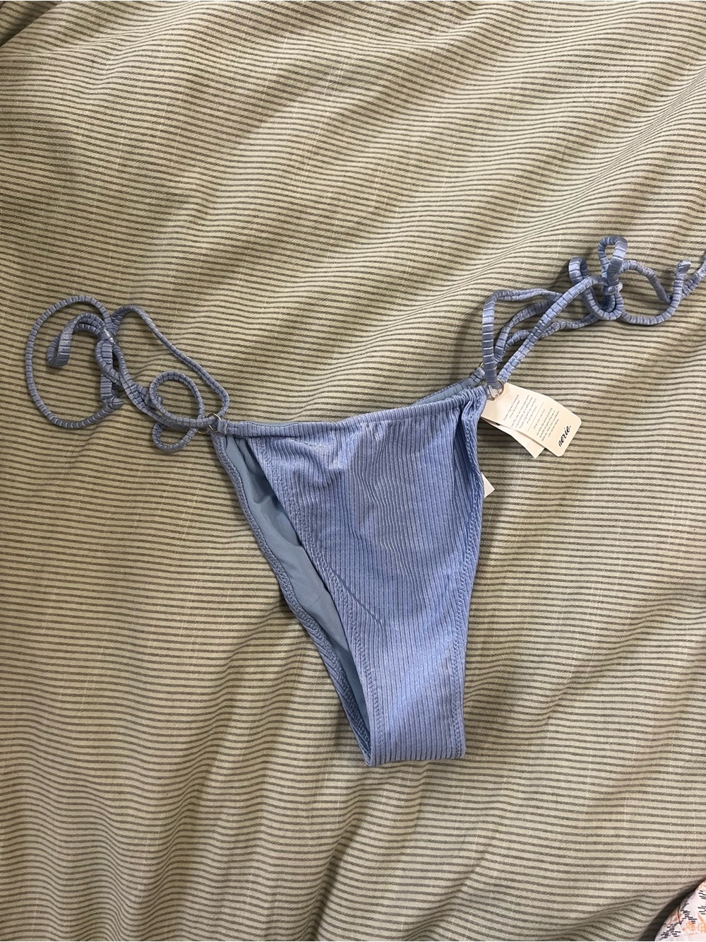 NWT Aerie Shine Rib Cheekiest Side Tie Strapp Swim Bottoms Monaco Blue
